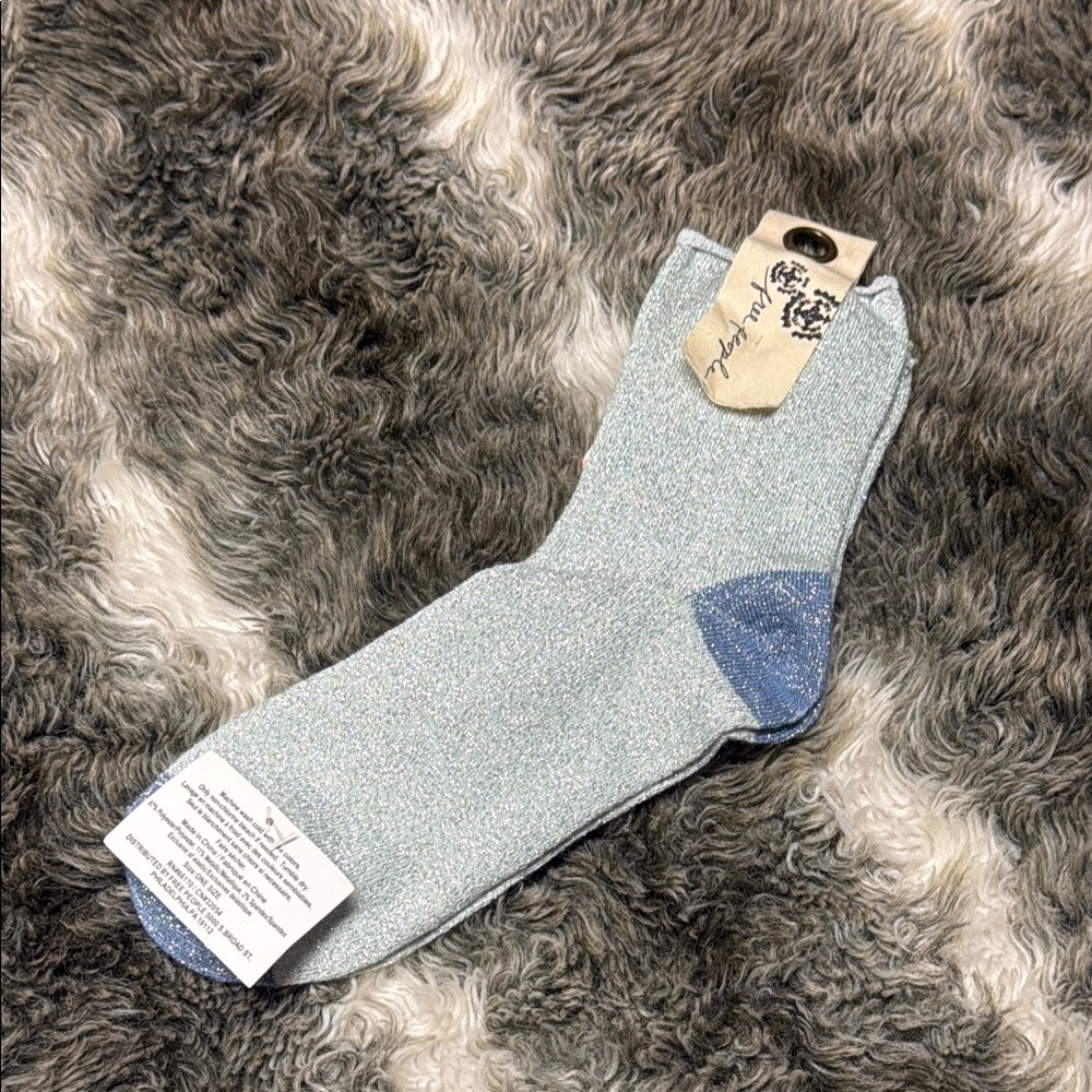 Free People Cute Casual Dress Socks Blue & Silver Sparkle Detail